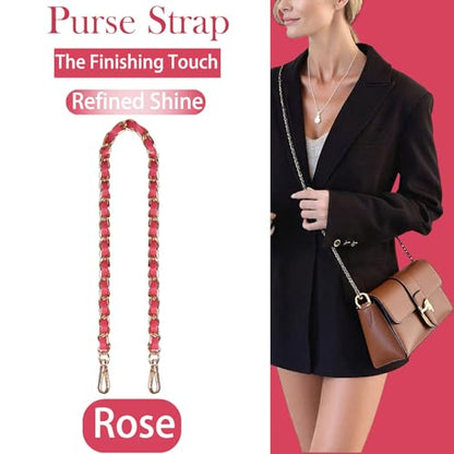 2 Pcs Purse Chain Strap, 47" Gold Chain with Leather, Crossbody Bag Replacement Straps,Handbag Chain for Shoulder Bags - color: Rose