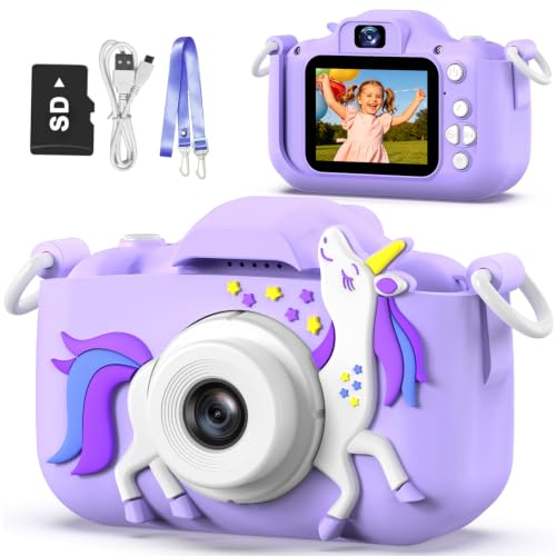 Goopow Kids Camera Toys for 3-8 Year Old Girls Boys,Children Digital Video Camcorder Camera with Cartoon Soft Cover, Best Chritmas Birthday Festival Gift for Kids - SD Card Included - color: Purple-DJS
