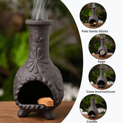 MOUGIGI Elegant Handmade Black Palo Santo Holder–Incense Cone Stick Burner - color: Terracotta -Black Flower Palo Santo Holder