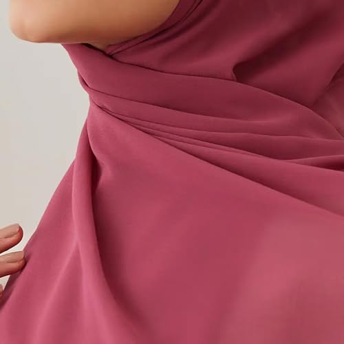 Modest Small Luxury Chiffon Hijab | Premium Lightweight, Flowy and Textured Chiffon Wrap Head Scarf for Women - color: Chateau Rose