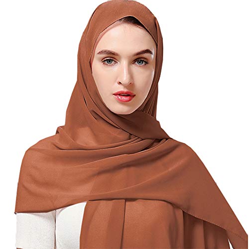 Yeieeo Chiffon Head Wraps for Women - Solid Color Fashion Bubble Chiffon Scarf Hijab - color: Copper