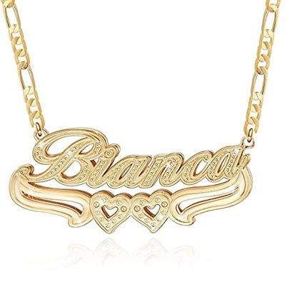 Custom Name Necklace Double Plated Name Necklace Personalized Name Plate Necklaces Name Necklaces for Women 18k Gold Plated Nameplate Pendant - color: Style 1666