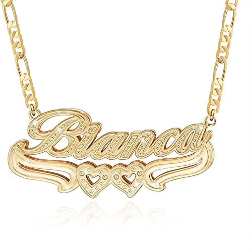 Custom Name Necklace Double Plated Name Necklace Personalized Name Plate Necklaces Name Necklaces for Women 18k Gold Plated Nameplate Pendant - color: Style 1666