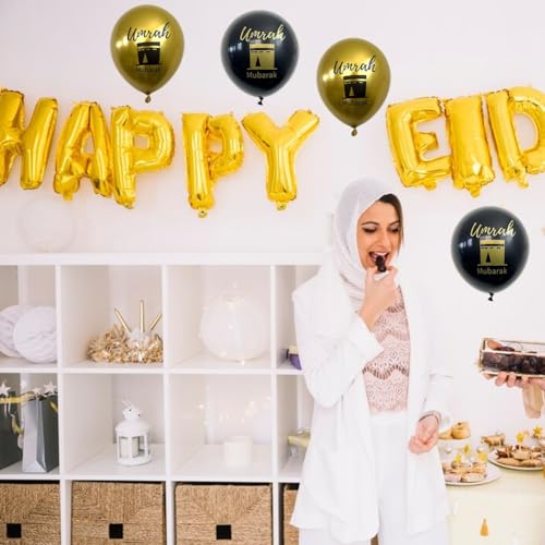 20pcs Umrah Mubarak Balloon Set Gold Black Islamic Party Supplies Ramadan Decorations for Ramadan Muslim Eid Umrah Mubarak Graduation Decorations Hajj Blessing Ceremony