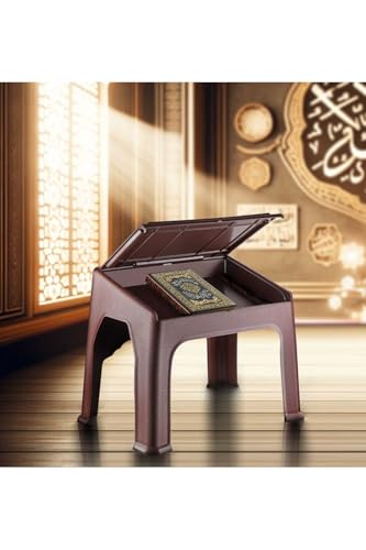 Quran Book Stand with Storage Box, Foldable Plastic Book Holder for Religious Texts, Brown - Brown, One Size