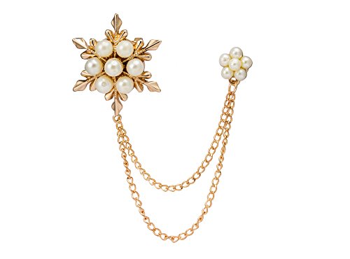Knighthood Brooch Chain Pearl Star and Flower with Hanging Chain Brooch Lapel Pin Wedding Suit Coat for Women Men's Accessories