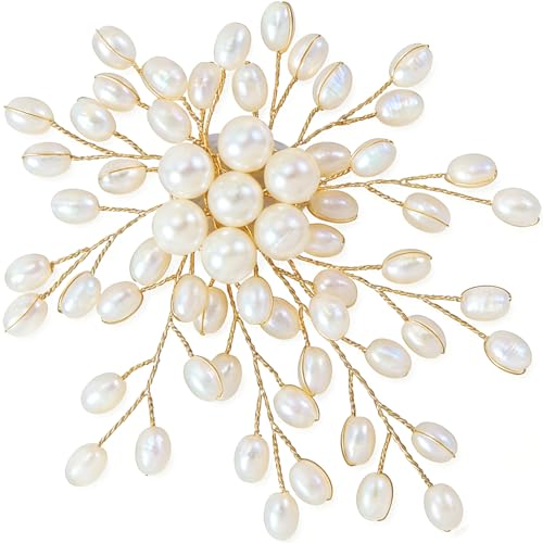 Firework Pearl Brooches for Women, Large Pearl Striking Flower Lapel Brooch Pin, Vintage Statement Clustered Pearls Brooches for Wedding Dress Costume Scarf Party - 1pc, White