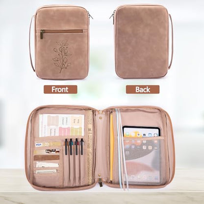 Large PU Leather Bible Cover - Debossed Case with Pocket - Gift Boxed for Men & Women