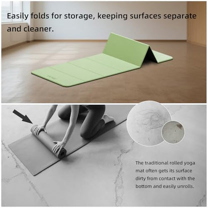 LVME Foldable Yoga Mat, 71"x24"x1/3" Thick, Non Slip Exercise Mat | SGS Certified POE, Fitness Travel Mat, Easy To Store, Foldable for Exercise, Yoga, Pilates, Home Workouts - color: Green+Black
