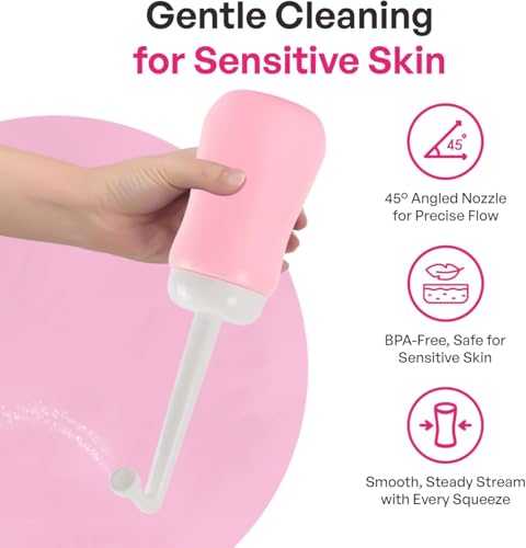 Portable Bidet Bottle for Women - Personal Upside Down Peri Bottle for Feminine Hygiene, Postpartum & Period Care with Angled Sprayer & Storage Bag - Perfect for Travel & New Moms (10 oz)