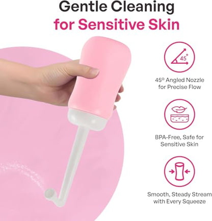 Portable Bidet Bottle for Women - Personal Upside Down Peri Bottle for Feminine Hygiene, Postpartum & Period Care with Angled Sprayer & Storage Bag - Perfect for Travel & New Moms (10 oz)