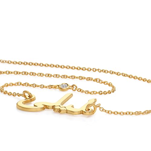 Personalized Choose Your Style Arabic Name Necklace - Custom Nameplate Pendant - Dainty Gift for Her, Women - Gift for Mother's Day, Christmas, Birthday - color: Gold Vermeil, size: Diamond on Chain, style: With Diamond