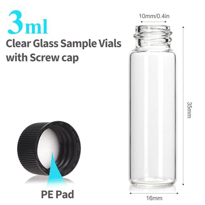 BIGLEE 100PCS 3ML Clear Small Glass Vials with Screw Caps - color: Clear, size: 3ML-100PCS
