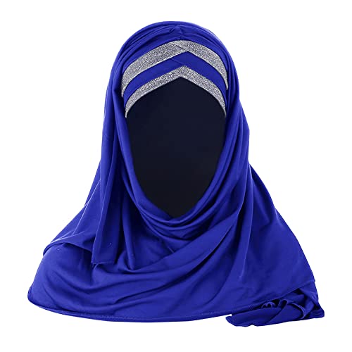 Women Soft One Piece Hijab Long Muslim Turban Islamic Full Head Scarf - color: Blue/Shiny