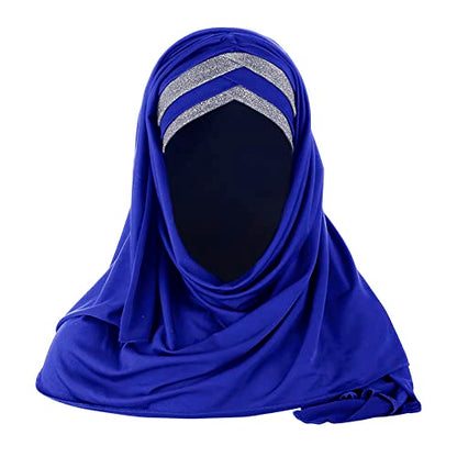 Women Soft One Piece Hijab Long Muslim Turban Islamic Full Head Scarf - color: Blue/Shiny