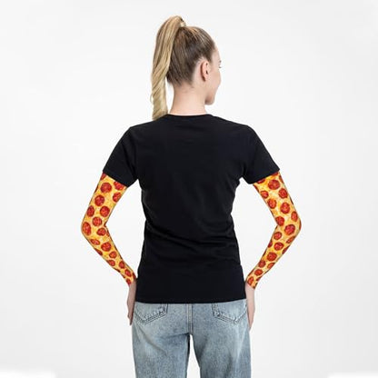 Arm Sleeves Outdoor Garden Sports Cooling Sun Sleeve for Women Men Farm - color: Pizza