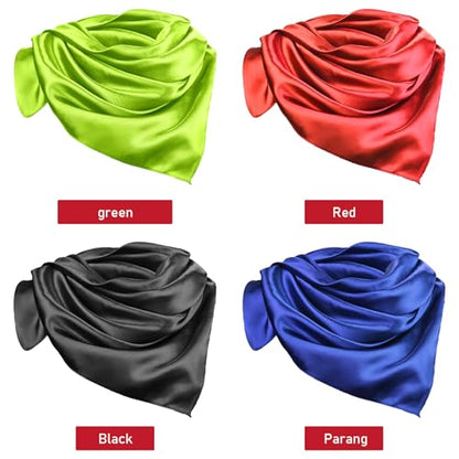 Syhood 4 Pcs 35 Inch Head Satin Large Bandana Satin Scarves Head Scarf for Women's Hair Square Scarf - color: Fluorescent Green, Red, Black, Royal Blue