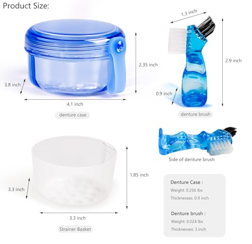 Leak Proof Portable Denture Cleaning Cup, Holder for Retainer & Night Guard, Transparent Blue, Travel Home Office - color: Transparent Blue