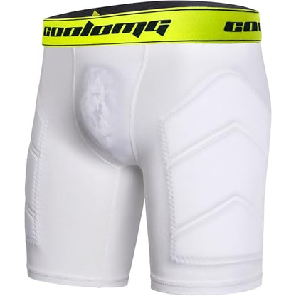 COOLOMG Youth Boys Baseball Sliding Shorts with Cup Pocket (NO Cup) Padded Compression Underwear - color: White-yellow, size: Small