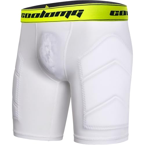 COOLOMG Youth Boys Baseball Sliding Shorts with Cup Pocket (NO Cup) Padded Compression Underwear - color: White-yellow, size: X-Large