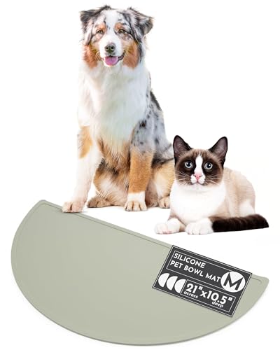 Waterproof Silicone Dog Food Mat – Medium Size Non-Slip Pet Bowl Mat, Raised Edge Design, Easy-to-Clean Pet Food Placemat for Dog & Cat Bowls, 21" Across x 10.5" Deep - Sage Green - color: Sage Green, size: Medium