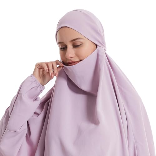 Lmdudan Muslim Women Islamic Full Cover Prayer Dress Long Sleeve Loose Abaya Hijab Outfit 2026 Ramadan Modest Prayer Clothes - color: Purple, size: X-Large