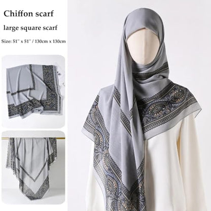 K-Elewon Large Square Scarf 51" Headscarf Chiffon Fashion Scarves Turbans Hair Wrapping Scarfs - color: A-grey