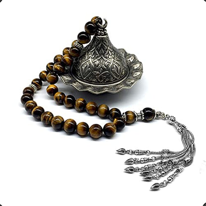 Design Tiger Eye Stone Series Worry Beads - Prayer Tesbih-Tasbih-Tasbeeh-Misbaha-Masbaha-Subha-Sebha-Sibha-Rosary (Big 12 mm-33 Beads) - color: Big Beads -12 mm-33 Beads-