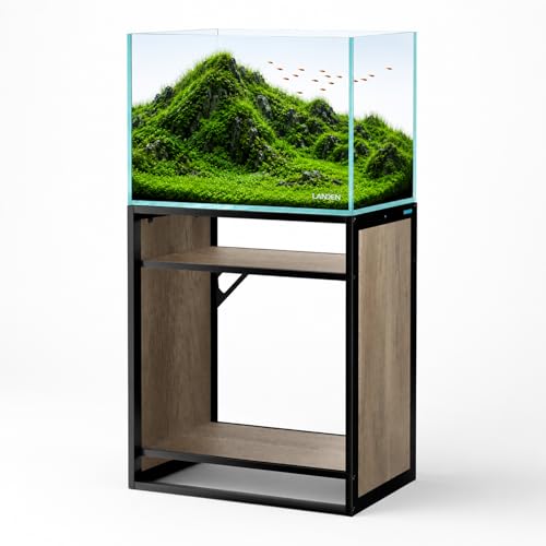 Three-Shelf Metal Aquarium Stand with Shelves for up to 30 Gal Tanks, Beige Oak Wood 60X45X80cm (23.6x17.7x31.49 in) for Fish Tanks and Reptile Terrariums, Home and Office Use - color: Beige Oak Wood, size: W23.6 x D17.7 x H31.5 in(60X45X80cm)