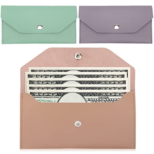 3 Pieces Money Cash Envelopes Bag, Pletpet PU Leather Cash Money Pouch Cash Wallet Envelope Reusable Budget Envelope for Spring Festival Wedding Birthday Graduation Holidays - color: Pink, Purple, Green