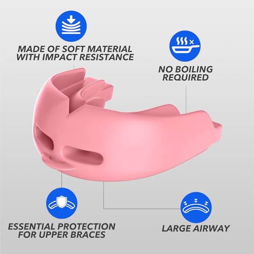 Mouth Guard Sports Youth Adult,Mouth Guard for Braces Soft,No Boiling - color: Dark Pink/Strapped