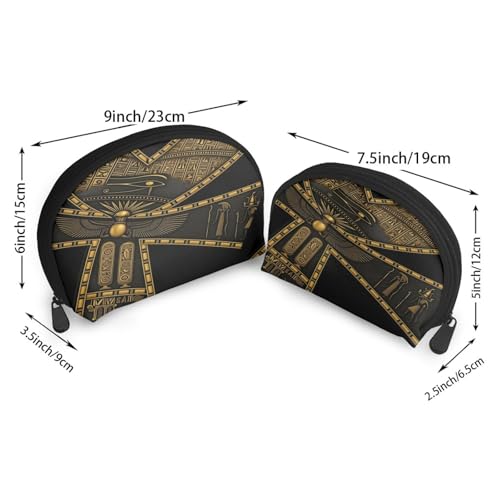 Egyptian Hieroglyphics 2-Piece Shell Makeup Bag Set, Large Capacity Travel Cosmetic Bag For Women With Zipper, Waterproof Polyester Toiletry Organizer Pouch For Purse, Travel, Gym & Daily Use - color: Egyptian Hieroglyphics2