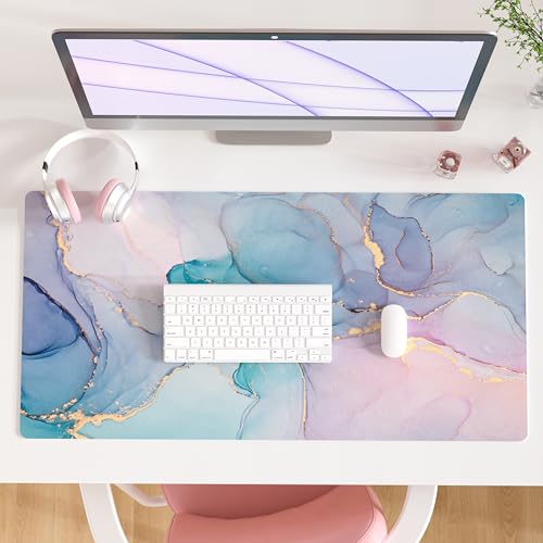 QiyI PU Leather Large Mouse Pad, 31.5" x 15.7", Blue Pink Fluid | Desk Décor Accessories, Extended Size, Waterproof & Easy to Clean, Smooth Surface, Non Slip Desk Organization - color: Blue Pink Fluid, size: 31.5" x 15.7"