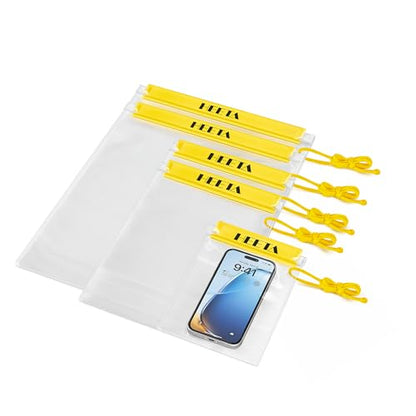 HEETA 5-Pack Clear Waterproof Dry Bag Pouch Document Holder for Phone Maps | Water Tight Case for Camera Document, Screen Touchable for Boating Kayaking Paddle Board Swimming Beach Waterpark Fishing - color: Yellow