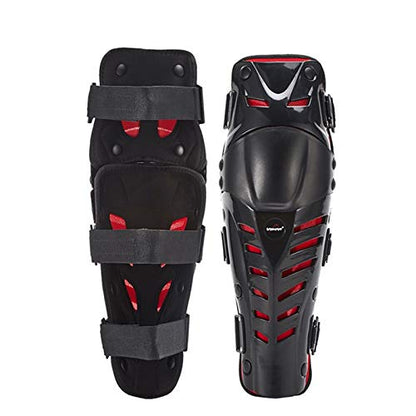 Motorcycle Knee Shin Guard Pads, Long Leg Sleeve Crashproof Motocross Protective Gear Armor Bendable Adjustable Mtb Knee Pads for Men Mountain Biking Racing (Black/Red) - color: Black/Red