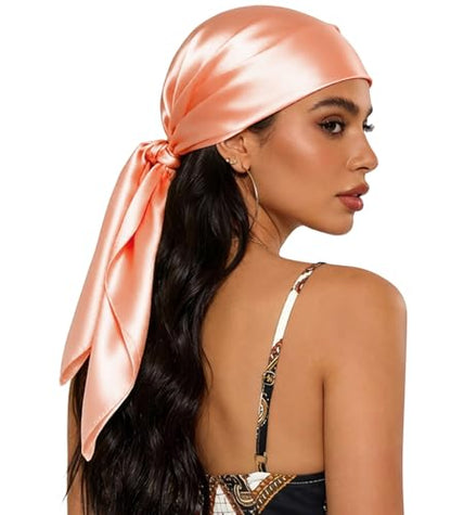 Sumolux Head Hair Scarf for Women 35" Like Satin Silk Scarf Hair Wrapping Night Bandana Large Square Scarves - color: A Solid Light Orange