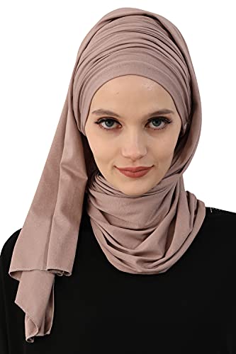 Aisha's Design Instant Hijab Scarves for Women, 95% Cotton Pretied Bonnet Turban Easy to Wear Cotton Headscarf - color: Mink