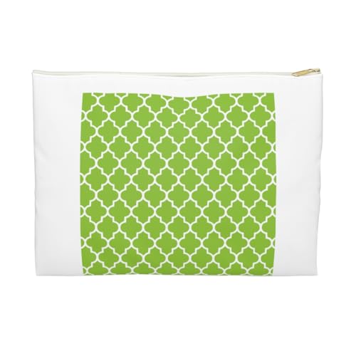 3dRose Bright green quatrefoil pattern Lime Moroccan tiles retro Islamic art white geometric clover lattice Accessory Pouch Large - size: Large