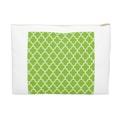 3dRose Bright green quatrefoil pattern Lime Moroccan tiles retro Islamic art white geometric clover lattice Accessory Pouch Large - size: Large