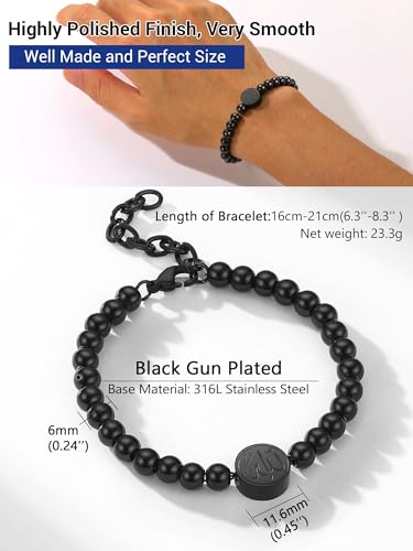 PROSTEEL Allah Bracelet, Muslim Islamic Jewelry Religious Islam Arabic God Charm Stainless Steel Beads Chain Bracelet, fits wrist from 5.9'' to 7.9'', Come with Box - color: 04 black-beads chain