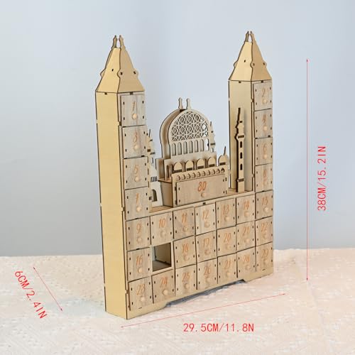 Ramadan Eid Mubarak Countdown Calendar Decoration, Ramadan Advent Calendar with Wooden Drawers, Wood Advent Calendar for Muslim Ramadan Party Decoration