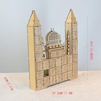 Ramadan Eid Mubarak Countdown Calendar Decoration, Ramadan Advent Calendar with Wooden Drawers, Wood Advent Calendar for Muslim Ramadan Party Decoration