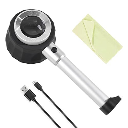 30X Handheld Magnifier with 6 Light, Jeweler Loupes Lighted Magnifying Glass-USB Rechargeable for Seniors Reading Coins Crafts Jewelry Hobbies - style: 30X-1.41in