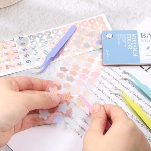 4 PCS Stainless Steel Curved Craft Tweezers, Precision Crafting Tweezer Multipurpose Craft Tweezers Tools for Intricate Projects Scrapbooking Cardmaking Stickers Dried Flowers, Multicolor