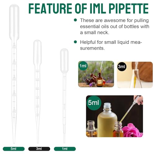 moveland 25Pcs 1ML Pipettes Dropper for Lab Science, Essential Oil, DIY Art | Strong Suction, Leak-Proof, Clear Graduated Scale, Food-Grade PE, Non-Toxic, Excellent Suction Without Leakage, Disposable - size: 1 ML