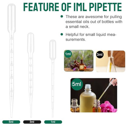 moveland 25Pcs 1ML Pipettes Dropper for Lab Science, Essential Oil, DIY Art | Strong Suction, Leak-Proof, Clear Graduated Scale, Food-Grade PE, Non-Toxic, Excellent Suction Without Leakage, Disposable - size: 1 ML
