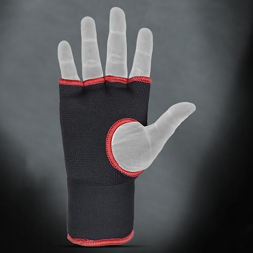 DEFY Padded Inner Gloves Quick 75cm Long Strap – Inner Boxing Gloves Gel Padded Knuckle Protection – Elasticated Boxing Hand Wraps for MMA Muay Thai Kickboxing Martial Arts Pair - color: Black, size: Medium