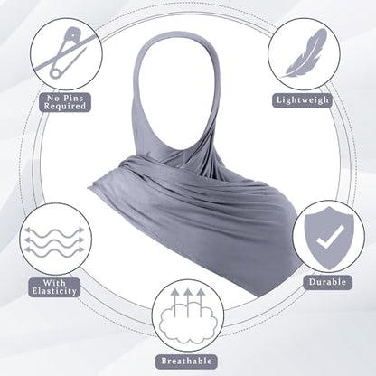 Handepo 2 Pcs Instant Hijab Jersey Hijab for Women Muslim Head Scarf Soft Lightweight Long Stretch Scarf Shawl Wrap - color: White, Gray