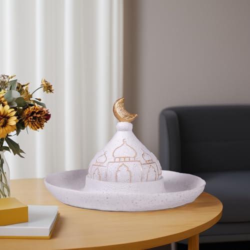 Ramadan Eid Home Decorations for Home 2025 Gold and White Mosque Tower Islamic Eid Mubarak decore - size: 9.06*9.06*5.91in