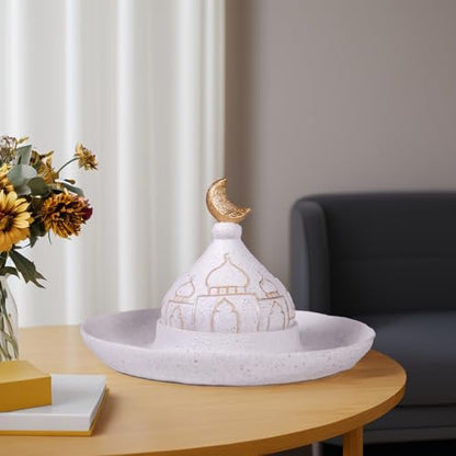 Ramadan Eid Home Decorations for Home 2025 Gold and White Mosque Tower Islamic Eid Mubarak decore - size: 9.06*9.06*5.91in
